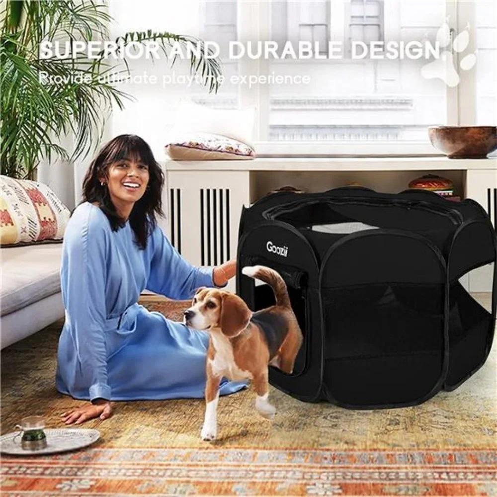 Playpen for Indoor Cats, Portable Foldable Pet Dog Playpen (Black, Small Size)